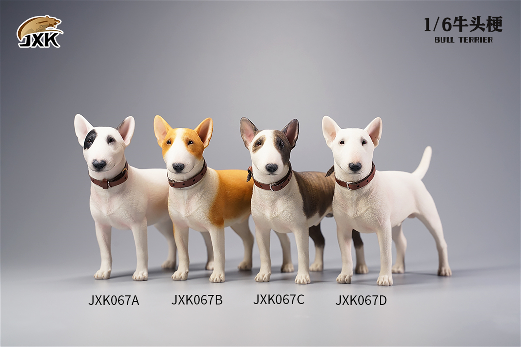 JXK 1:6 Scale Bull Terrier Figure Dog Pet Healing Figure Cute Canidae Animal Collector Toy Resin Desktop Decoration