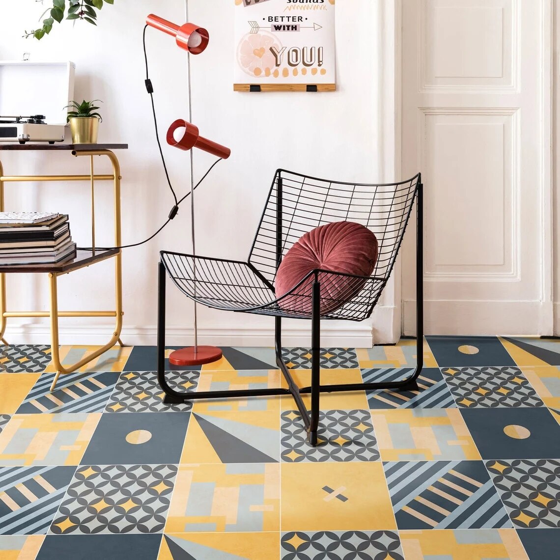 Modern Geometric Tiles Kitchen Adhesive Tiles Sticker Floor Bathroom Decoration Peel And Stick Backsplash Waterproof 30x30cm