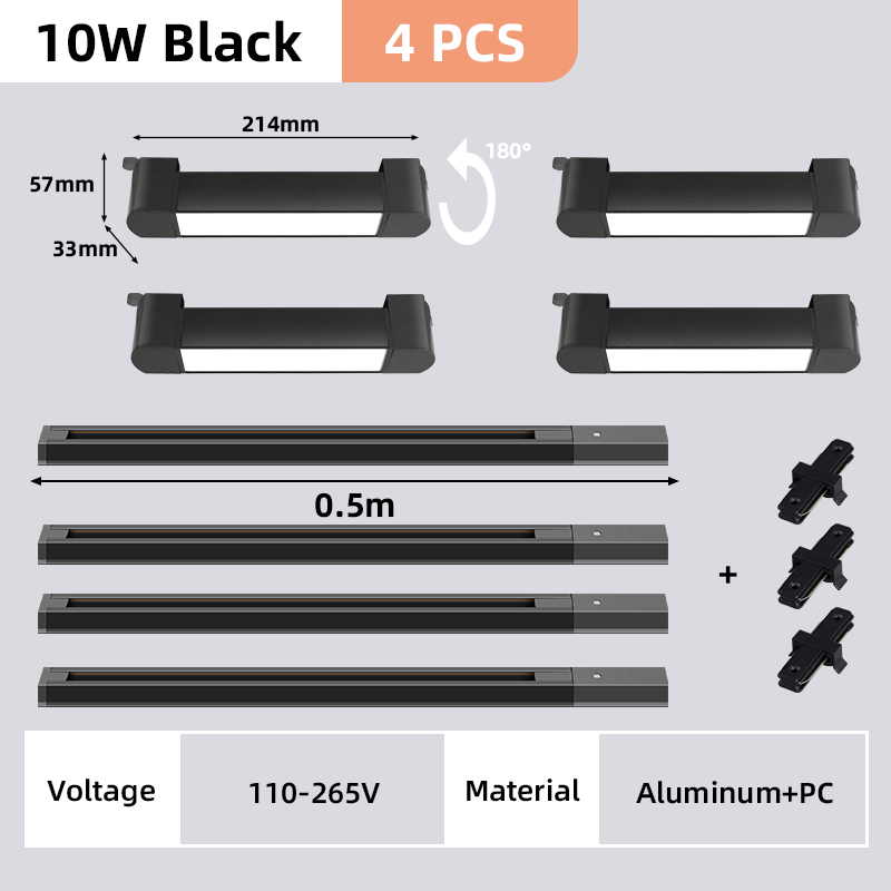 Led track light, 110v/220v long strips, track spotlight shop, decor, hanging lighting, living room, kitchen, ceiling track light set: Light yellow / Black