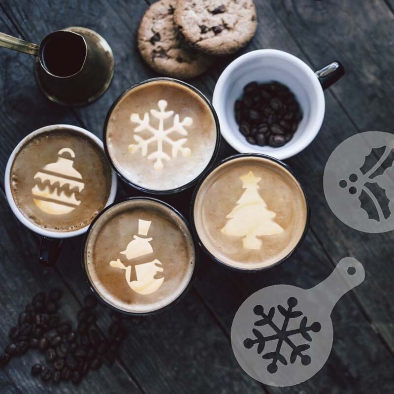 8pz natale cappuccino stampo caffè stampino fiocco di neve Latte stampino caffè stampa assemblaggio per forniture per feste di natale capodanno