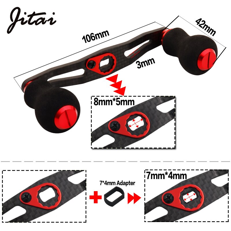 Jitai 8*5/7*4Mm Gat Carbon Visserij-reel Handvat Voor Baitcasting/Spinning Wielen Zwart Eva knoppen Vissen Accessoires Rocker