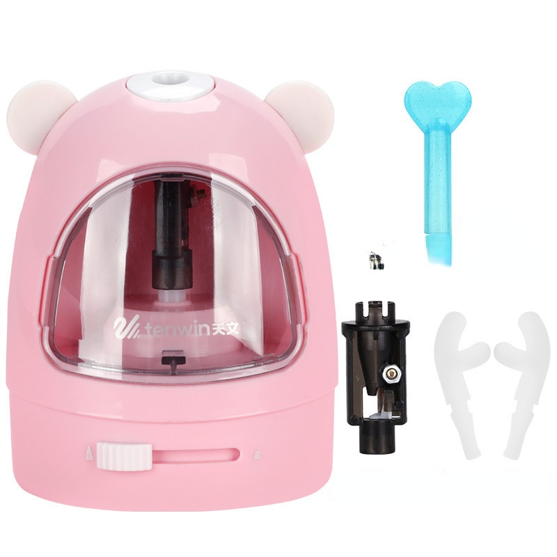 Electric Sharpener Automatic Electronic Pencil Sharpener for Kids Stationery Art School Supplies Office Desktop Children: Pink and white