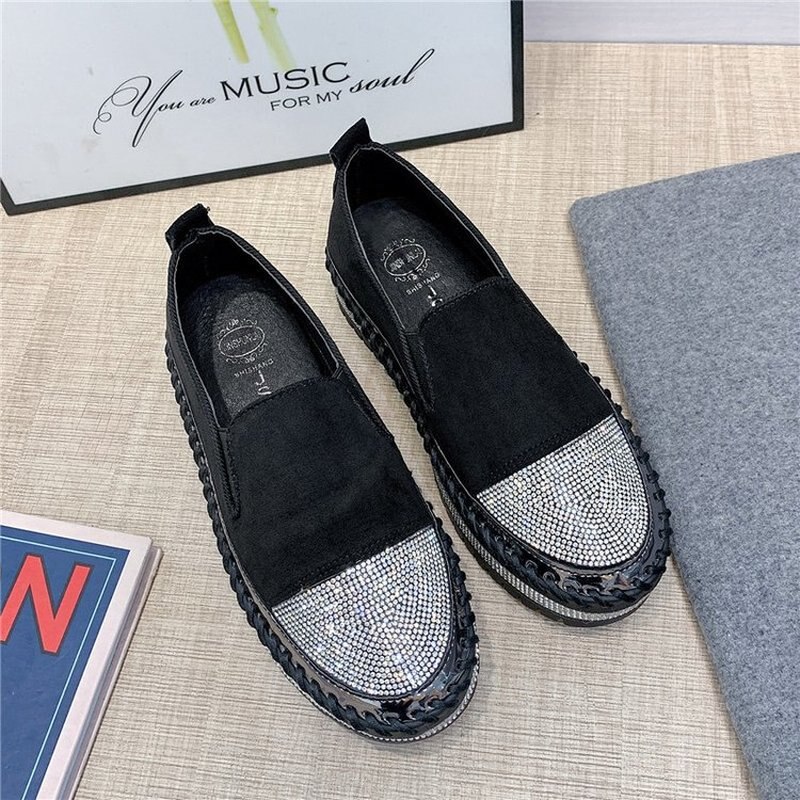 Våren kvinnor lägenheter skor platå sneakers slip on flats läder mocka dam loafers bling kvinnor creepers