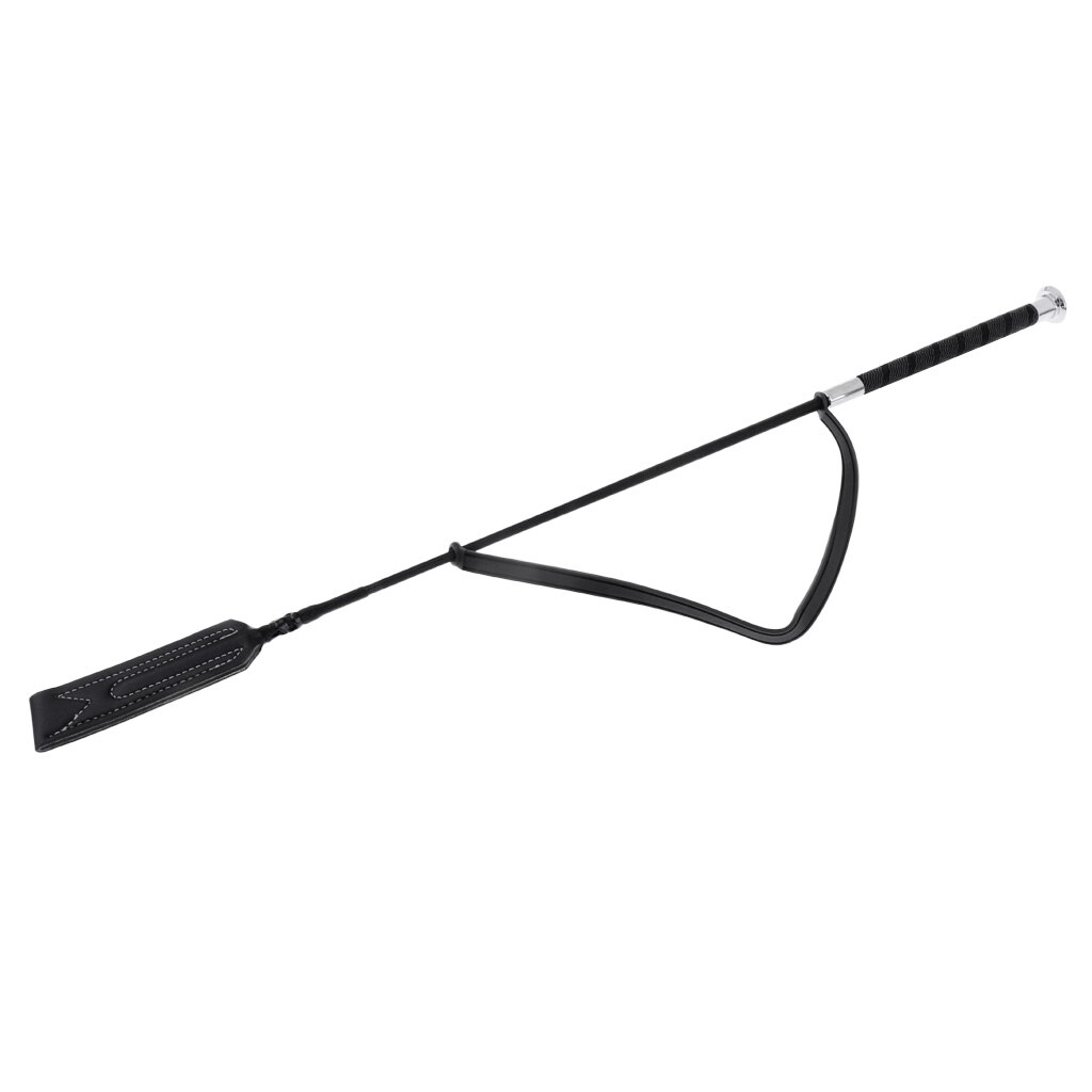 Riding Crop with Leather Slapper and Fiberglass Shaft - Durable and Nonslip - Black Equestrian Jump Bat 25"