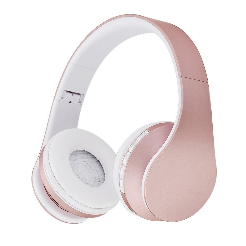 Rose Gold Wireless Bluetooth Headphones Headset with Microphone Bluetooth On Ear Headphone for Women Girl Kids: rose