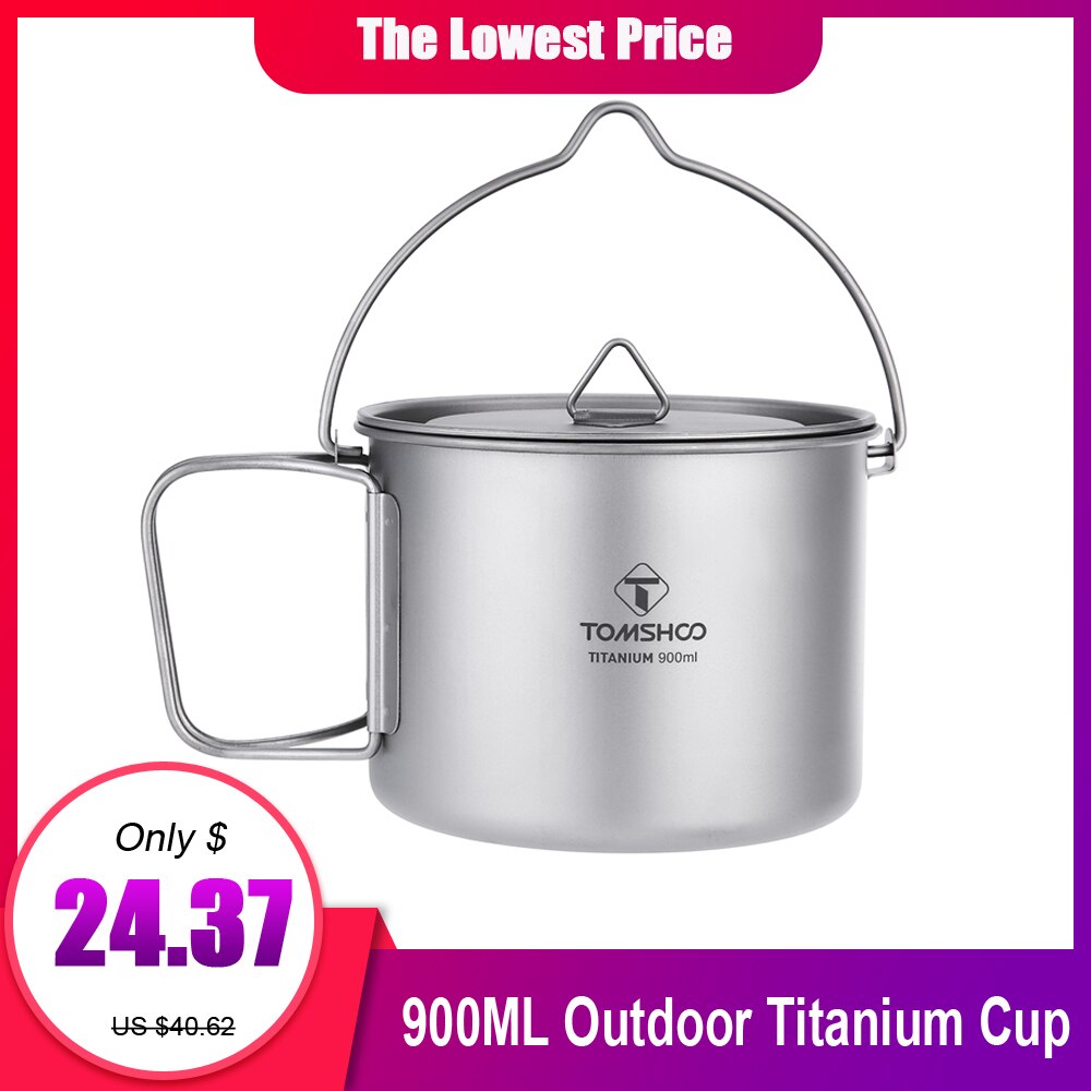 TOMSHOO 900ML Outdoor Titanium Cup Mok Potten Servies Camping Cup Picknick Water Cup Mok Titanium Pot Koffie Thee met Deksel