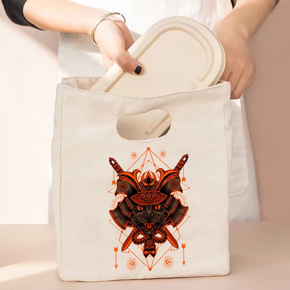 Gecontracteerde Stijl Geïsoleerde Lunch Tas, Duurzaam Bento Pouch, Thermische Lunch Box, Cooler Tassen, kat Print Lunch Container Bag: 5monster025