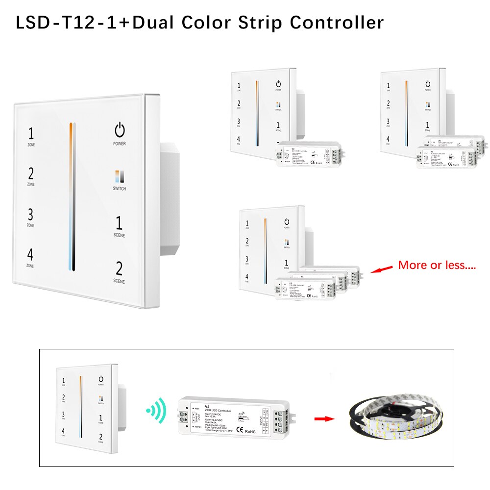 Ww cw led controller  rf 2.4g /  wifi afstandsbediening kleurtemperatuur instelbaar & helderheidsdimmer  dc12-24v voor ledstrip