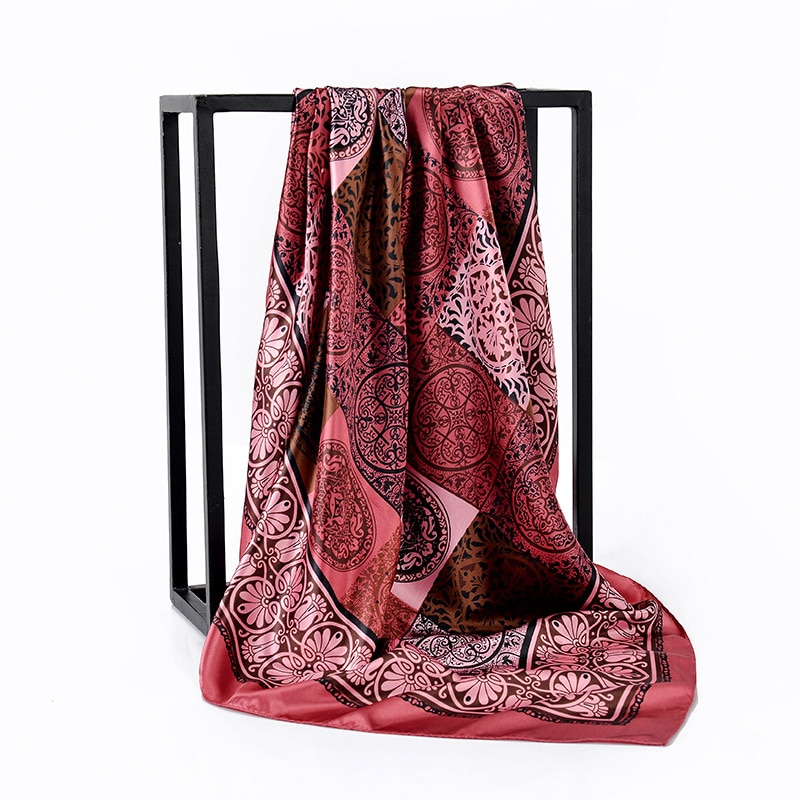 Silke satin sjal kvinnor hår halsduk rosa hhaki tryck hijab scarfs fyrkantiga sjalar och omslag halsdukar för dam 90*90cm: Rosa