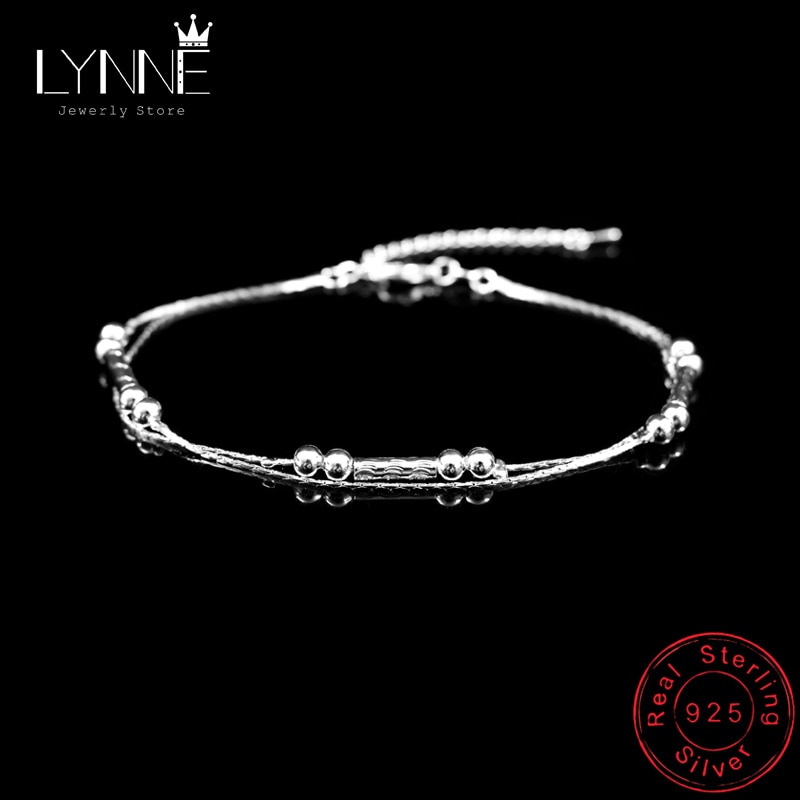 Vintage Round Tube Chain Anklets Bracelet 925 Sterling Silver Small Ball Double Layer Anklet For Women Jewelry