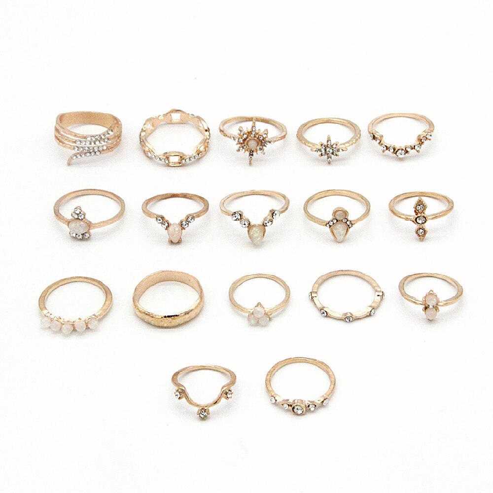 17 pz/set Boho anelli gotici Punk anelli coppia strass anelli anelli Mujer per le donne gioielli fedi nuziali all'ingrosso