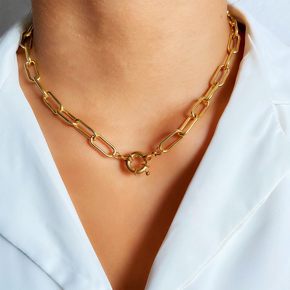 #39 punk metal tyk kæde choker halskæde dame trend hip hop gylden metal chunky kæde krave halskæde smykker