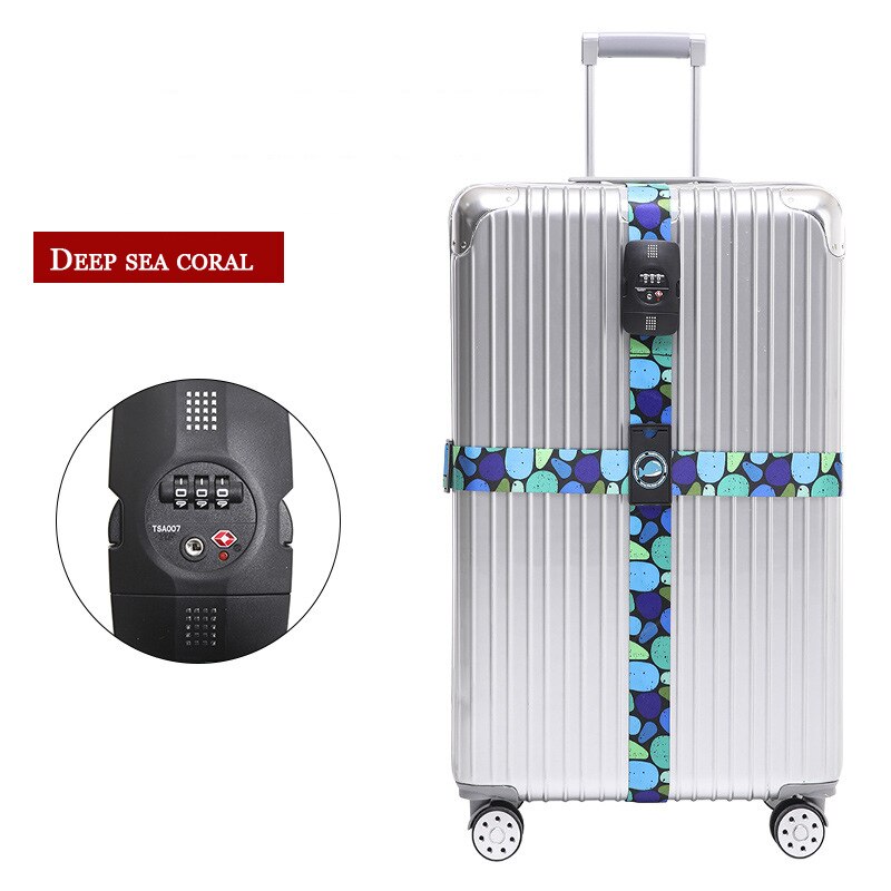 TSA Luggage Strap - 230cm - Geometric Pattern - Combination Lock Security Belt: Deep sea coral