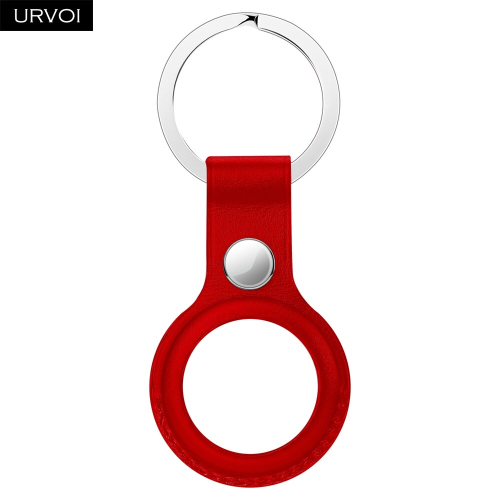 URVOI Leather Key Ring for AirTag Protective Cover Secure Holder with ring Location Tracker Silicone Case With stainless steel