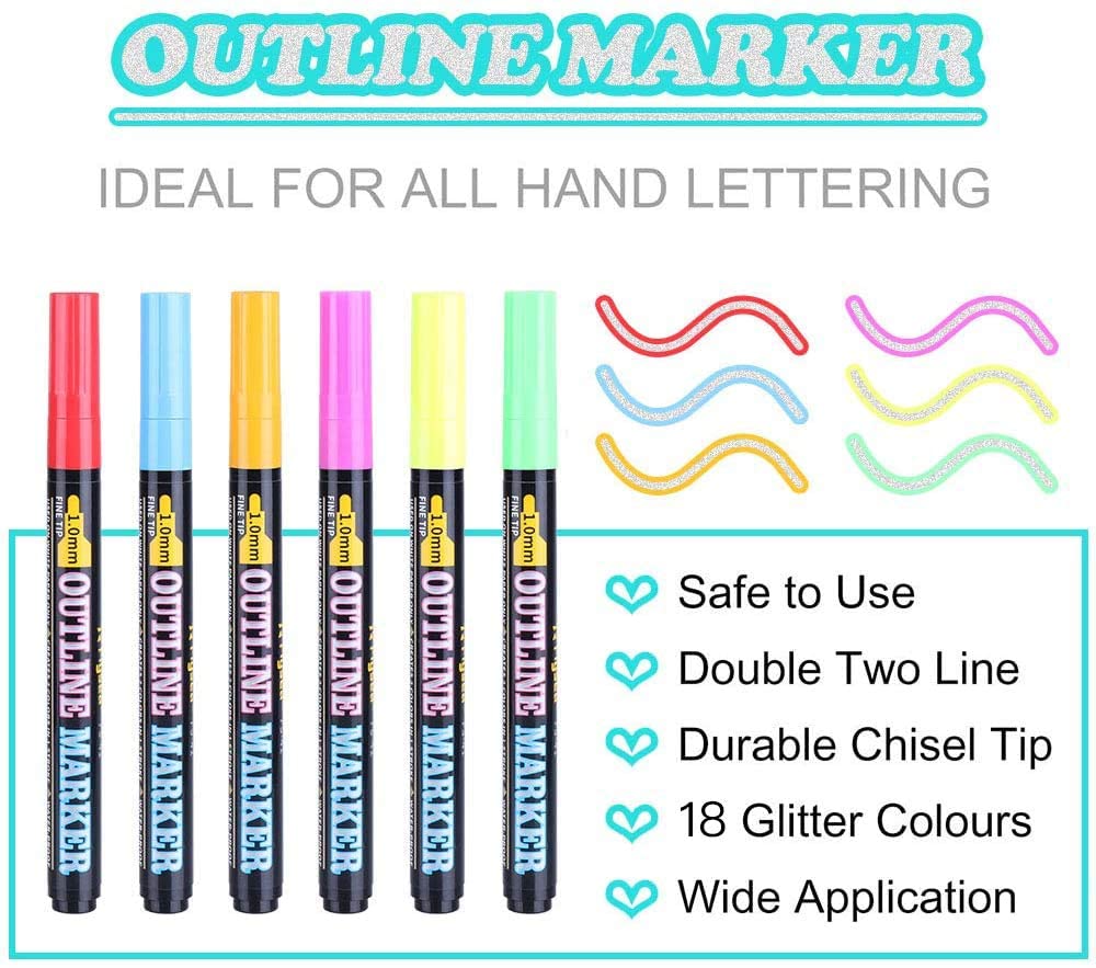 Double Line Outline Pens Doodle Outline Markers Pens Highlighter for Art, Drawing, Greeting Cards, Craft Projects, Posters
