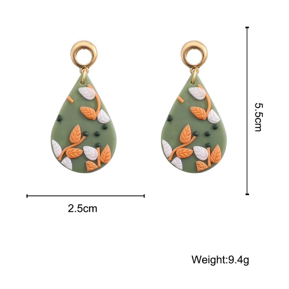 AMORCOME Unique Soft Polymer Clay Floral Dangle Earrings for Women Geometric Green Waterdrop Earrings Female Brincos