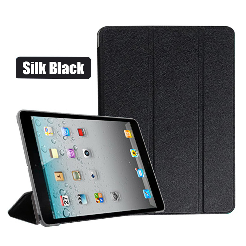 For iPad 2 iPad 3 iPad 4 PC Back Case PU Leather Stand Cover A1395 A1396 A1397 A1416 A1430 A1403 A1458 A1459 A1460 Tablet Case: Silk Black