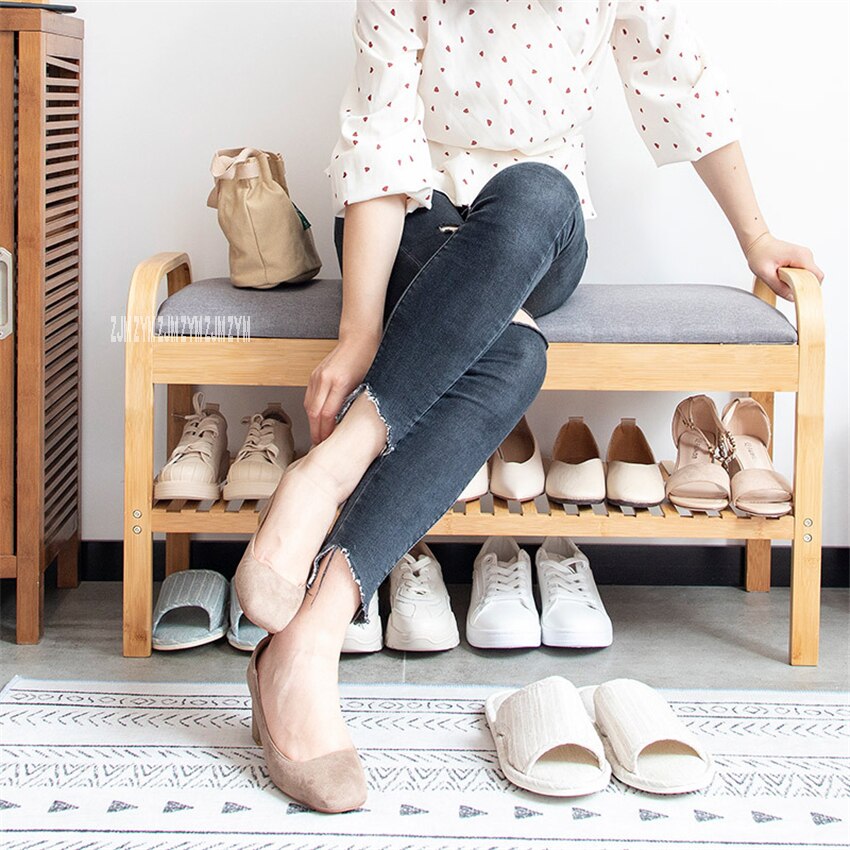 ND190508 Woonkamer Dubbeldeks Houten Schoen Opbergkast Deuropening Creatieve Houten Schoenenrek Moderne Stof Schoenen Proberen Kruk