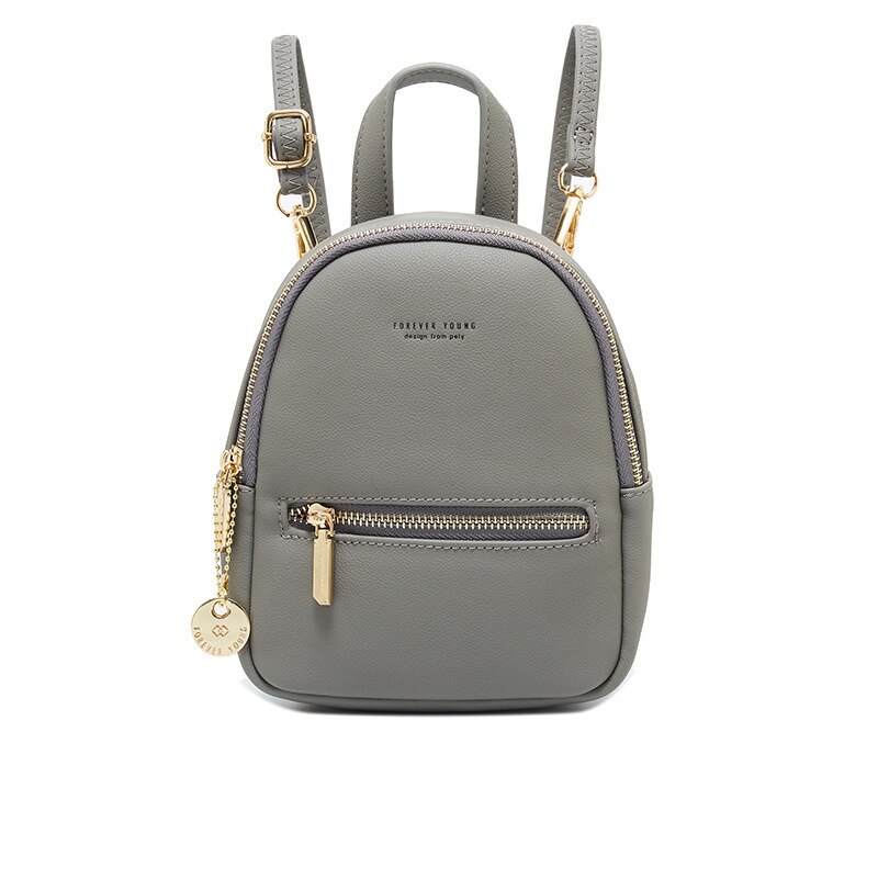 Forever Young Women Backpack Mini Soft Touch Leather Small Backpack Female Ladies Bagpack Satchel Shoulder Bag: Gray