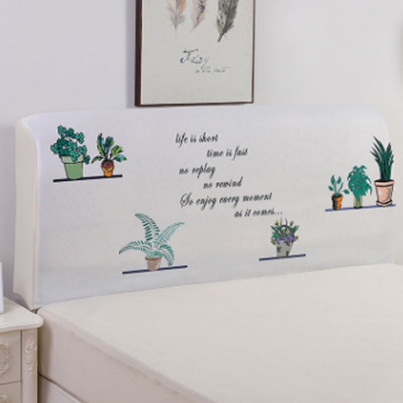 Printed Polyester Bed Cover Thick Elastic All-Inclusive Bedside Backrest Protection Dust Cover Home Bedroom Bed Cover: Bonsai