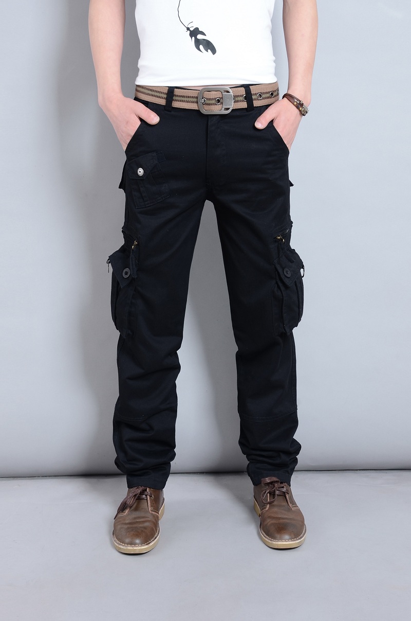 Cargo Pants Men Work Pants Loose Fit Cotton Straight Leg Casual Workwear with Muti Pockets: 30 / Black Man Pants