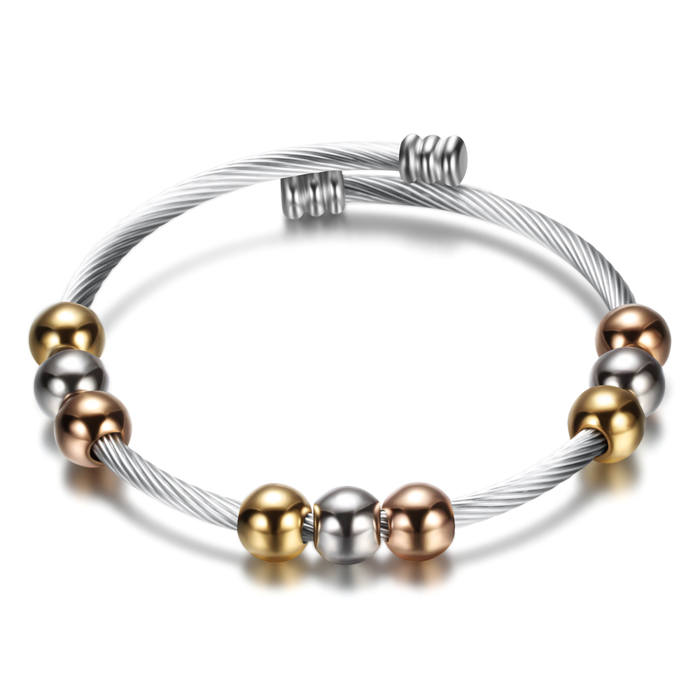 Fjeder wire linje farverige perler kryds rustfrit stål kabel stretch armbånd armbånd til kvinder: Blandet