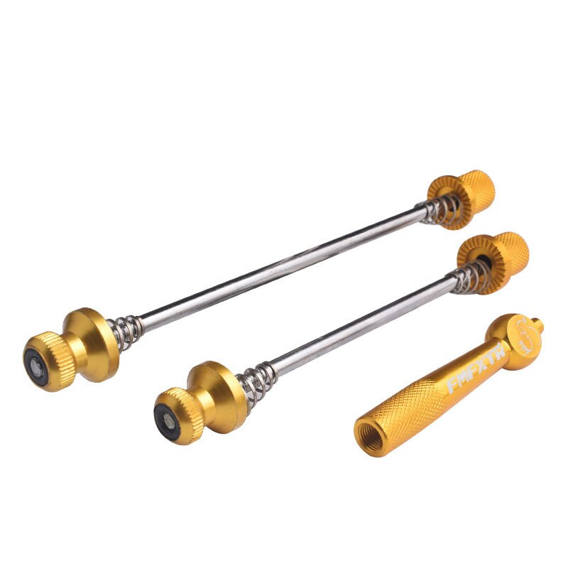 Rueda de bicicleta MTB, brochetas de liberación rápida, bloqueo de seguridad, juego de brochetas antirrobo, palanca de bloqueo, aleación de aluminio: Gold