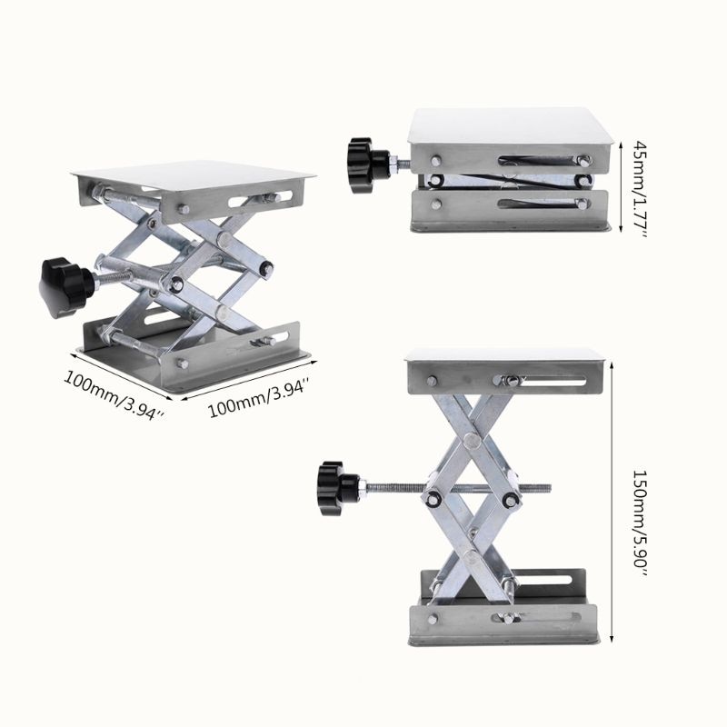 Laboratorion nostoalusta jalusta teline saksinosturi penkki nostinpöytä lab 100 x 100mm ruostumatonta terästä tieteelliseen kokeeseen.