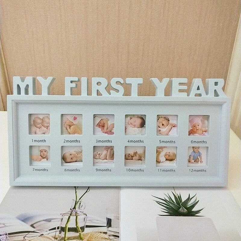DIY 0-12 Maand Baby Souvenirs "MIJN EERSTE JAAR" Foto 'S Creatieve Herdenken Kids Groeiende Geheugen Display plastic Fotolijst