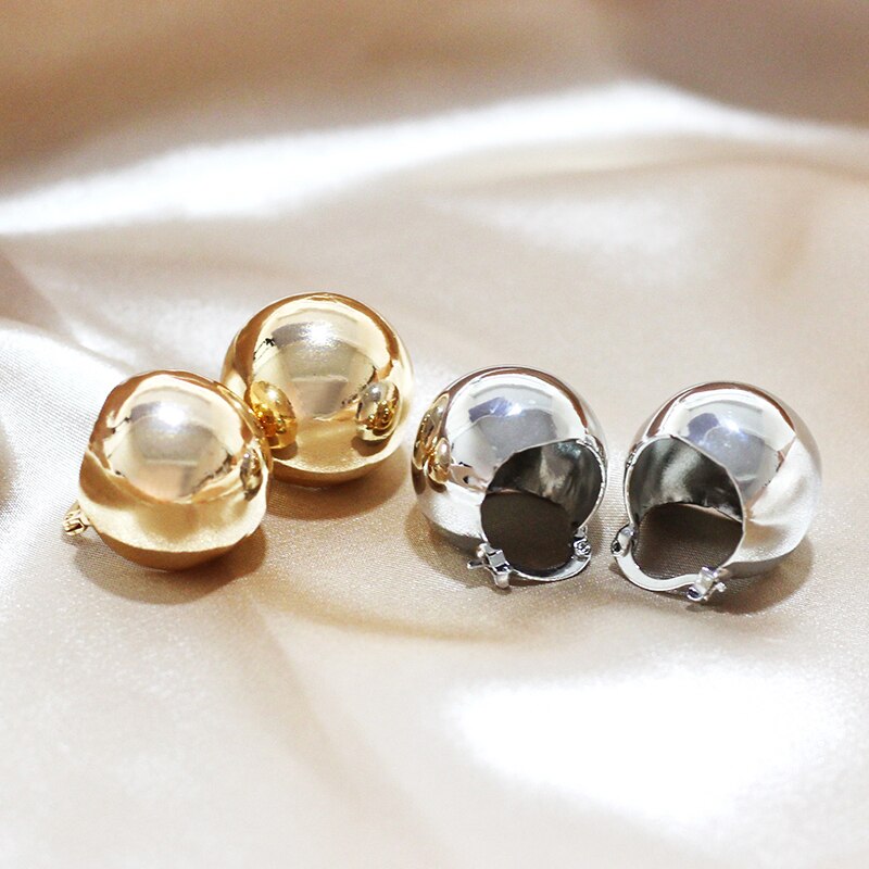 SRCOI Korea Gold Silver Color Half Ball Hoops Earrings Simple Metal Round Basket Bag Earrings Woman Party Wedding