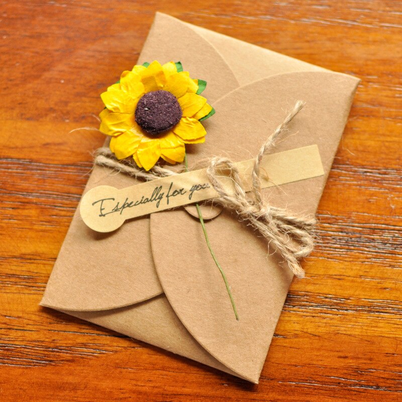 Retro Small Kraft Paper Invitation Greeting Card With Envelope DIY Handmade Dry Flower Wedding Party Invitation Envelopes: G