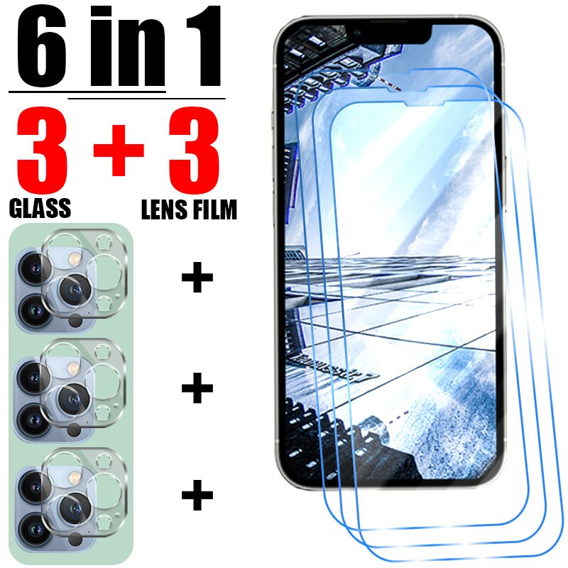 Tempered Glass For iPhone 13 12 11 3 Glass 3 Lens Film For iPhone X XS XR XS Max Protective Glass For iPhone 13 12 11 Pro