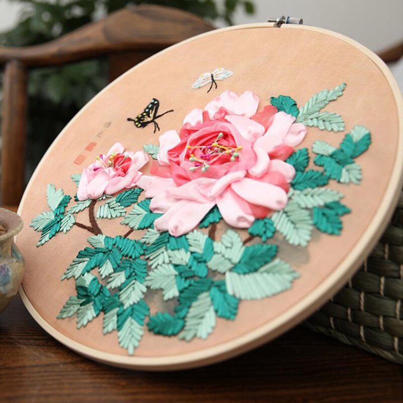 Romántico flor y mariposa sentimientos 3d Kit de punto de cruz sin terminar costura cinta bordado pintura decoración del hogar: 6-1 / No Hoop Kit