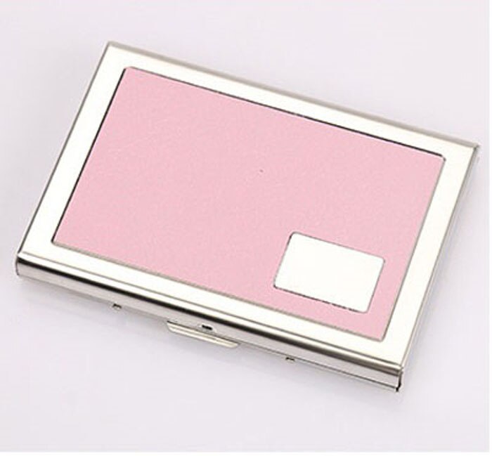 Solid Men Stainless Steel Credit Card Holder Id Business Card Case Wallet For Women 6 Colours: Pink