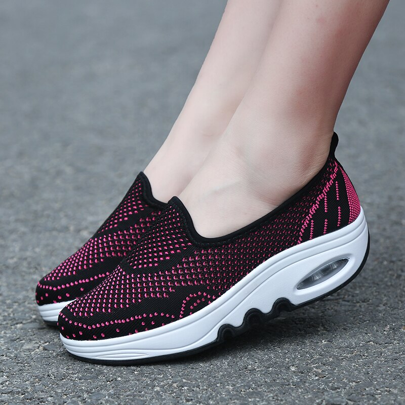 Spring Women Slimming Shoes Slip On Breathable Mesh Sneakers Outdoor Wedge Height Increasing Female Toning Swing Sneakers