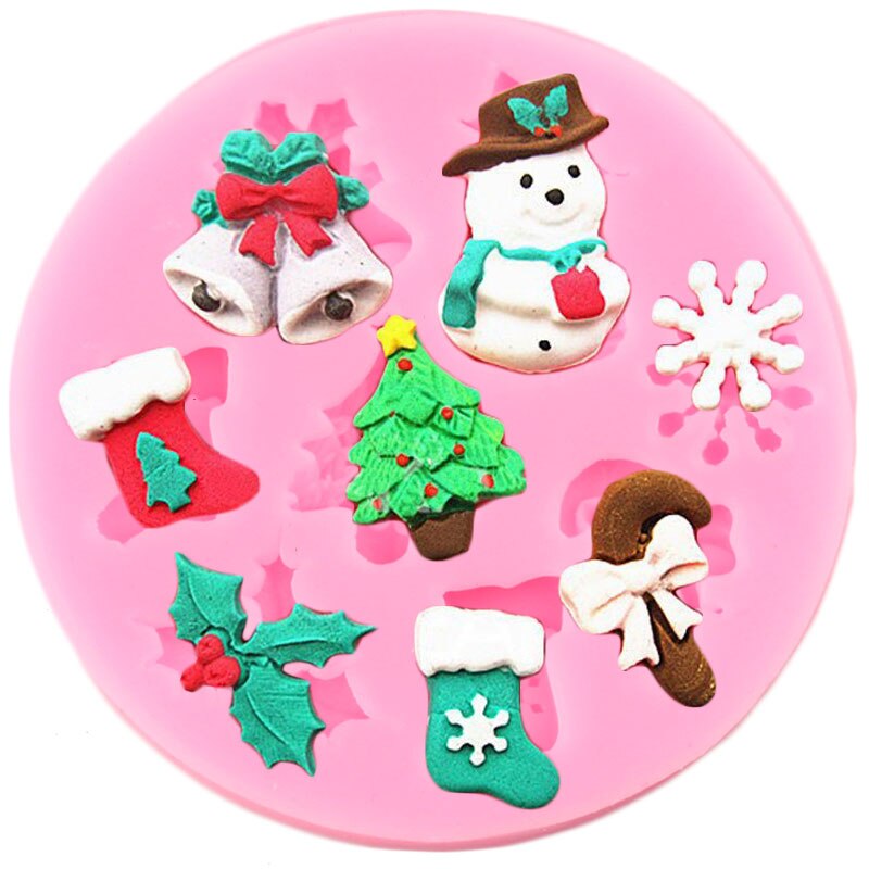Kerst Siliconen Mallen Sneeuwpop Sneeuwvlok Holly Leaf Fondant Taart Decoreren Gereedschappen Cupcake Snoep Klei Chocolade Gumpaste Mallen