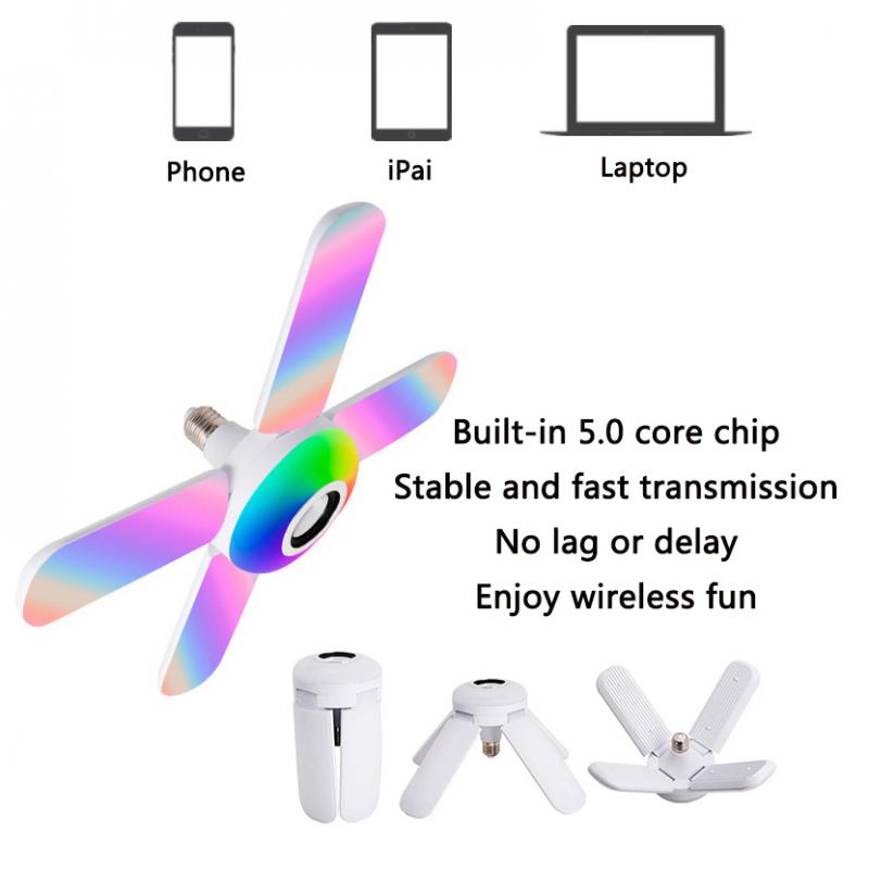 Ventilador de música con Bluetooth, lámpara de techo con música, 4 hojas, Bombilla deformada, lámpara de Control remoto, 50W, E27 RGB