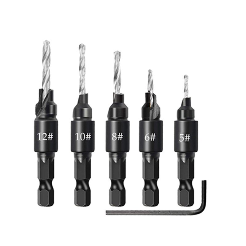 Woodworking Countersunk Drill Set With Hexagonal Handle: 6BS