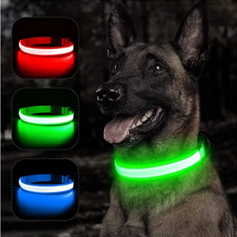 Led-glödande hundhalsband justerbart blinkande uppladdningsbart lysande halsband natt anti-förlorad hundsele för små hundar husdjursprodukter