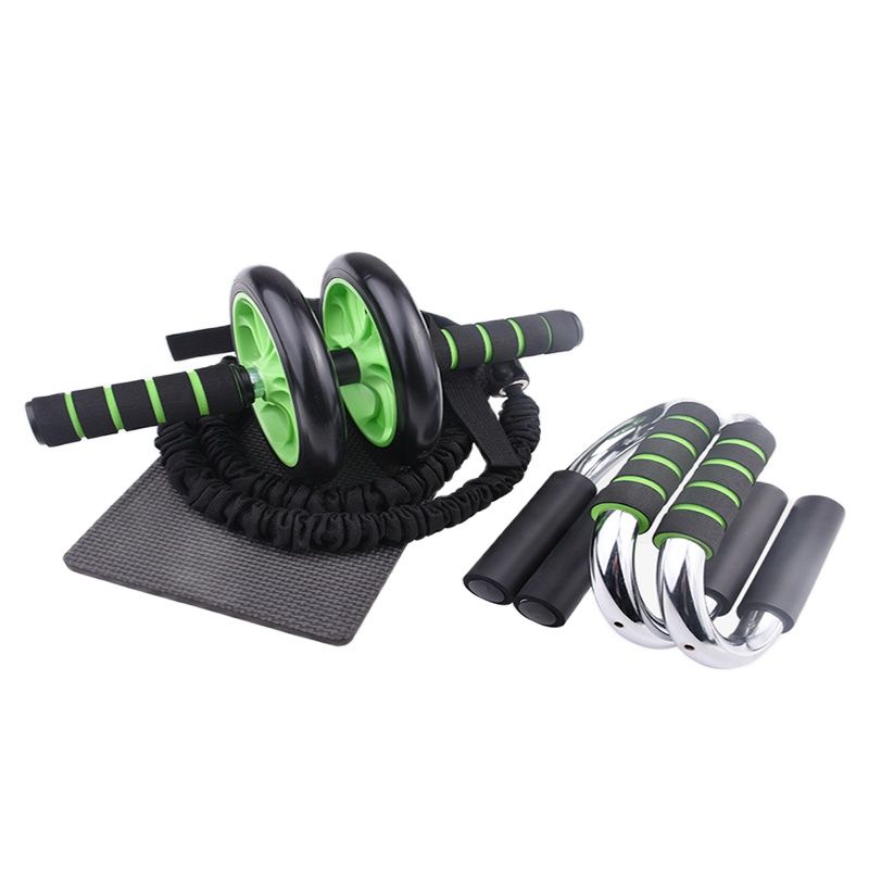 4 in 1 Fitness Exercise Training Hand Grip Push up bar and keen pad AB Wheel Roller set