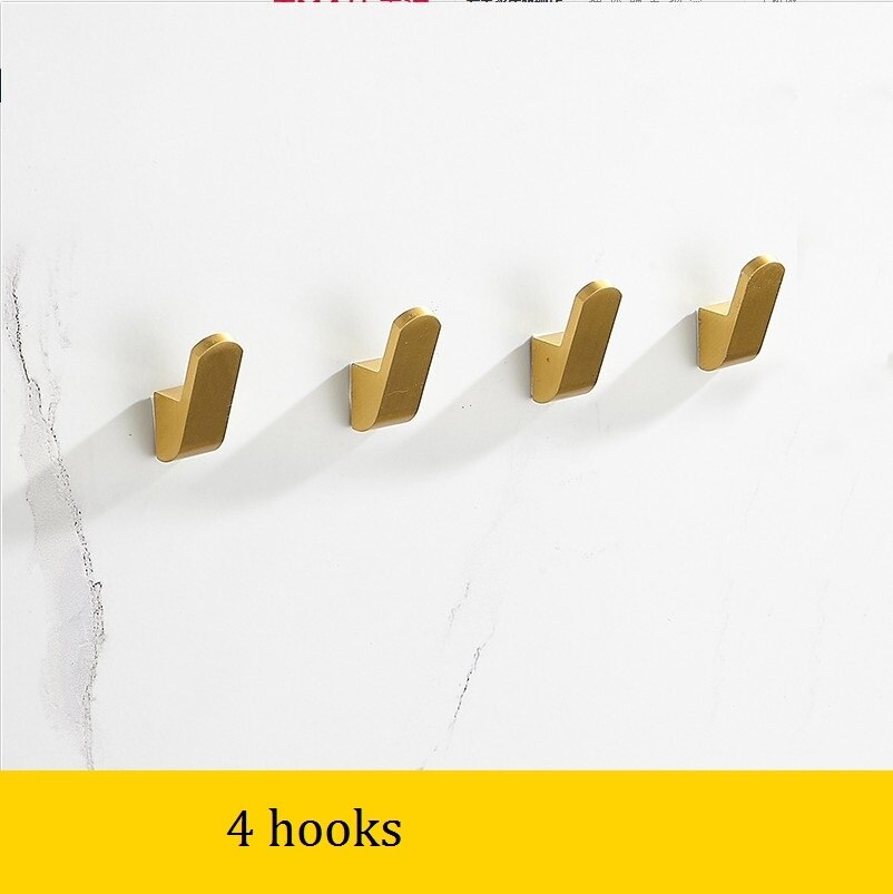 Geborsteld goud massief aluminium rij haak badjashaak zware wandgemonteerde handdoekhaak keukenmuur deur badkamerhaak: 4 haken