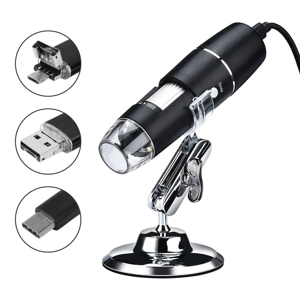 Microscope 8 LED 500-1600X Handheld Portable Digital Microscope USB Interface Electron Microscopes with 8 LEDs with Bracket