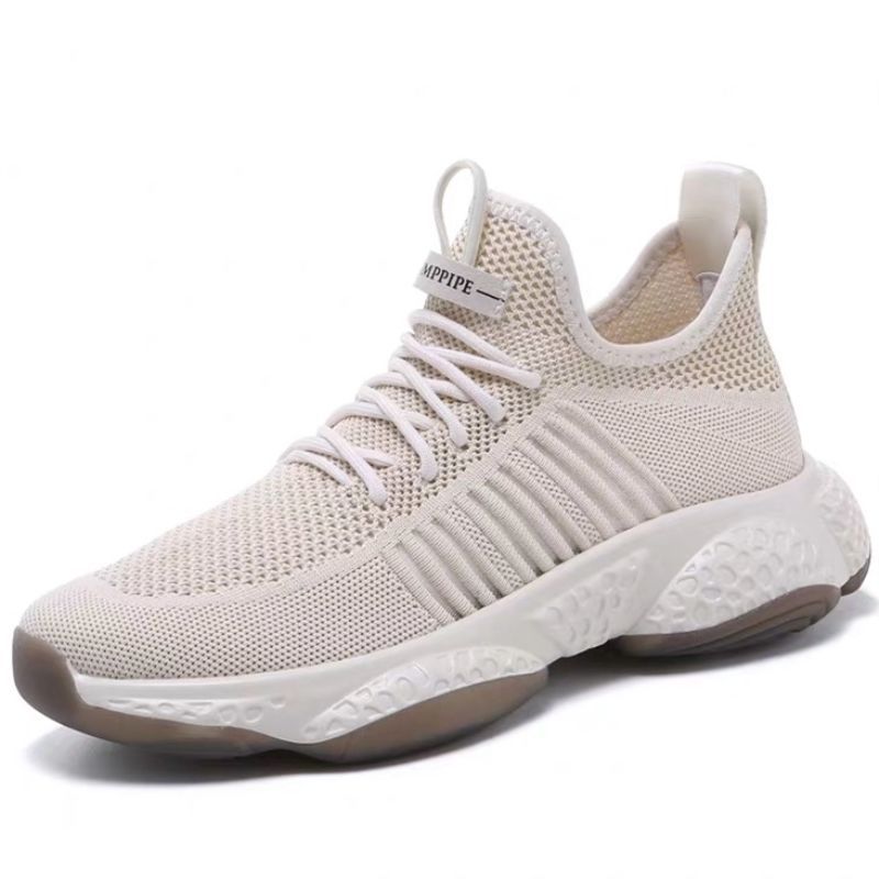 Zomer heren zwarte vulkanische schoenen lichtgewicht ademende platte schoenen heren mesh schoenen loafers casual schoenen heren ademende sneakers: Beige / 8