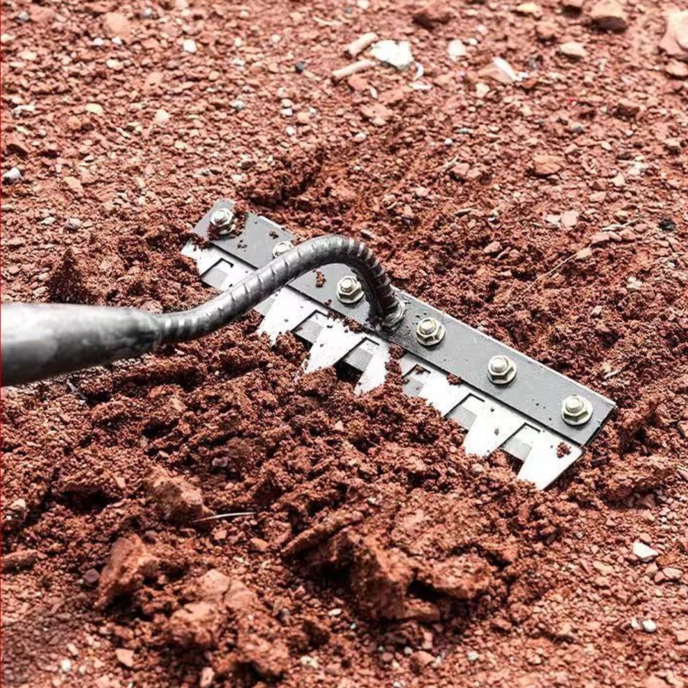 Rastrillo de mano de acero al carbono para jardín, herramienta agrícola, escarificador de deshierbe, grada de clavos agrícola, grada de Metal para deshierbe de jardín, 5/6 dientes