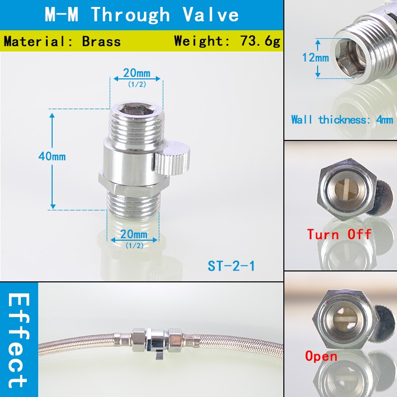 Brass Ultra-Short Mini Male And Female Threaded Angle Valve Shower Nozzle Quick Switch Hose 1/2'' BSP Straight Water Stop Valve: NO.4