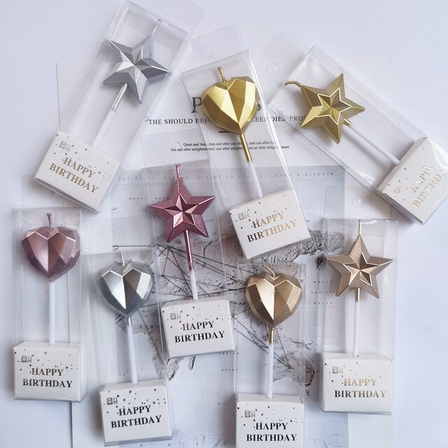 Verjaardagstaart Kaars Diamant Hart Stervorm Creatieve 3D Mooie Cupcake Kaars Kinderen Party Decoratie