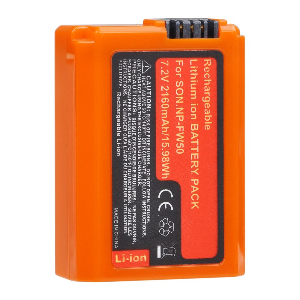 2160mAh NP-FW50 pomarańczowy akumulator dla Sony NP FW50 NPFW50, A6000 A6400 A6500 A6300 A7 A7II A7RII A7SII A7S A7S2 A7R