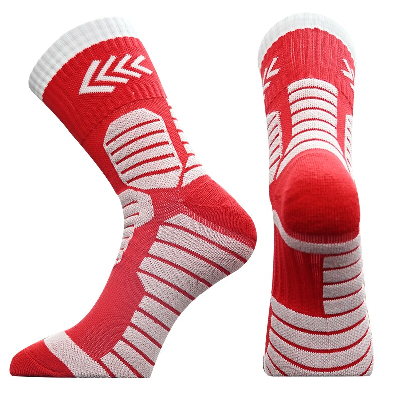 1 Pair Newest Compression Socks Thickened Towel Bottom Basketball Socks Middle calcetines Cycling Sports Socks: Red White