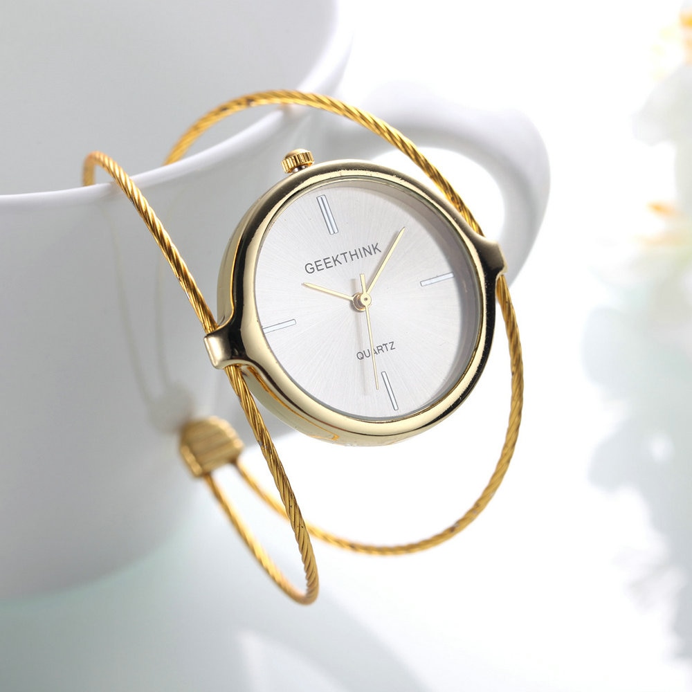 GEEKTHINK Unique Brand Quartz Watch Women Bracelet Ladies Rose Gold Watch female Luxury Double Ring steel band casual: Gold