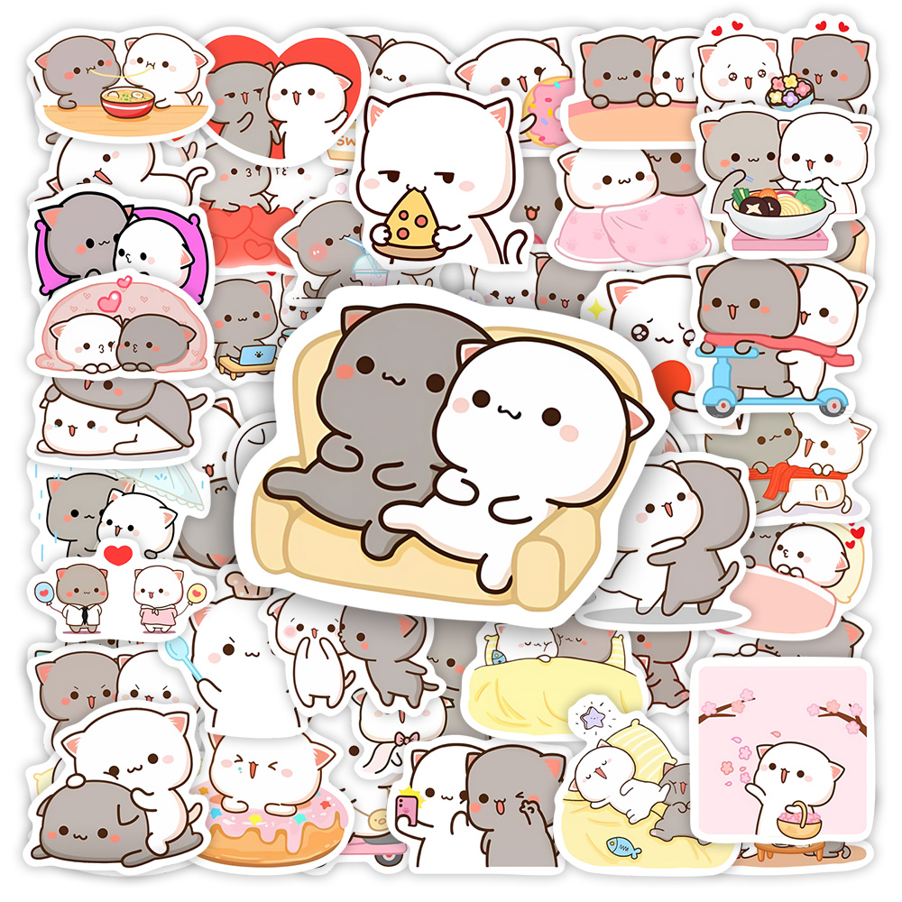 Mignon Couple chat autocollants dessin animé Kawai... – Grandado, image size:1000x1000